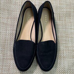 Talbots Black Suede Leather Shoes Women 8 W Slip On Flats